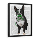 Boston Terrier Con Bigote Verde Y Corbata De Lazo Verde Manchada - Fab Funky | Cuadro decorativo de Canvas Lab