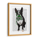 Boston Terrier Con Bigote Verde Y Corbata De Lazo Verde Manchada - Fab Funky | Cuadro decorativo de Canvas Lab