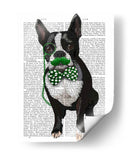 Boston Terrier Con Bigote Verde Y Corbata De Lazo Verde Manchada - Fab Funky | Cuadro decorativo de Canvas Lab