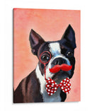 Retrato De Boston Terrier Con Pajarita Roja Y Bigote - Fab Funky | Cuadro decorativo de Canvas Lab