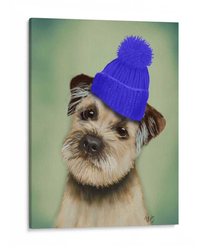 Border Terrier Con Blue Bobble Hat - Fab Funky | Cuadro decorativo de Canvas Lab