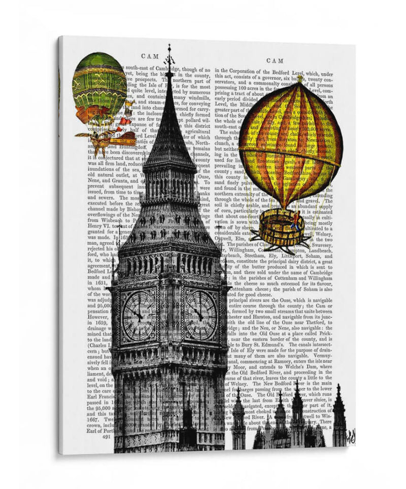 Big Ben Y Globos De Aire Caliente Vintage - Fab Funky | Cuadro decorativo de Canvas Lab