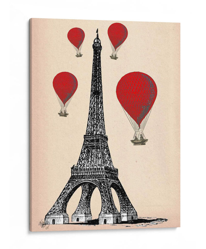 Torre Eiffel Y Globos De Aire Caliente Rojo. - Fab Funky | Cuadro decorativo de Canvas Lab