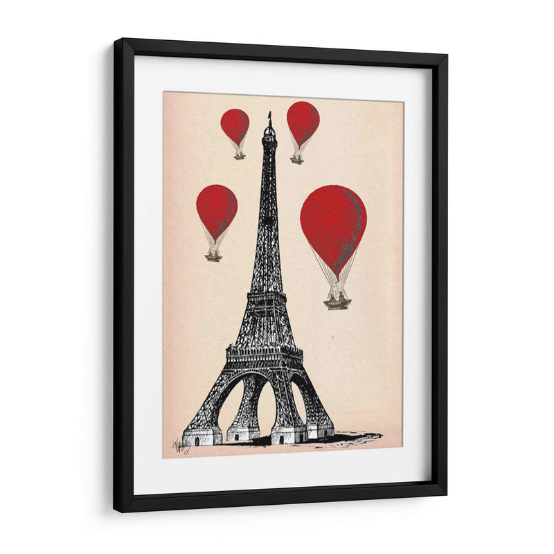 Torre Eiffel Y Globos De Aire Caliente Rojo. - Fab Funky | Cuadro decorativo de Canvas Lab