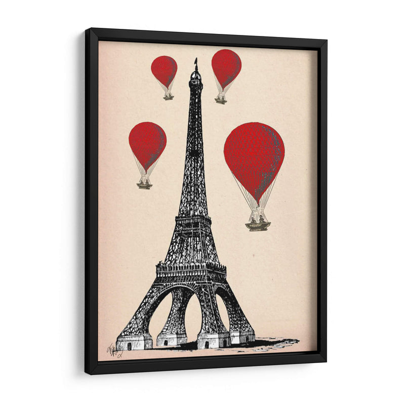 Torre Eiffel Y Globos De Aire Caliente Rojo. - Fab Funky | Cuadro decorativo de Canvas Lab