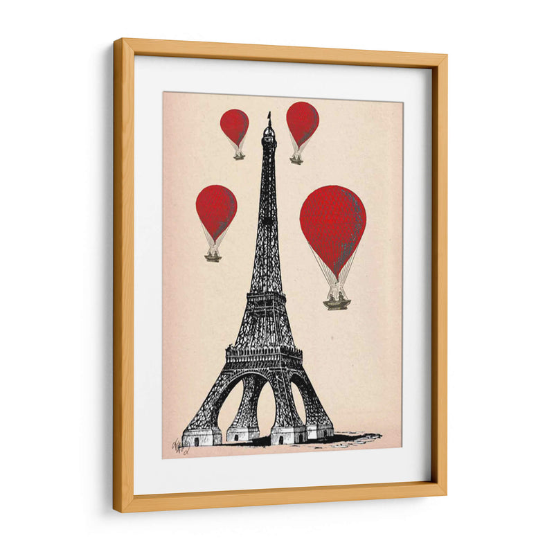 Torre Eiffel Y Globos De Aire Caliente Rojo. - Fab Funky | Cuadro decorativo de Canvas Lab