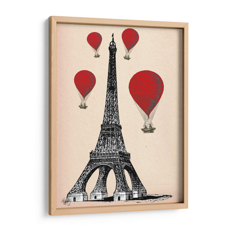 Torre Eiffel Y Globos De Aire Caliente Rojo. - Fab Funky | Cuadro decorativo de Canvas Lab