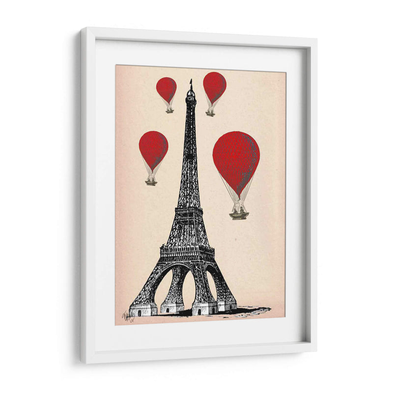 Torre Eiffel Y Globos De Aire Caliente Rojo. - Fab Funky | Cuadro decorativo de Canvas Lab