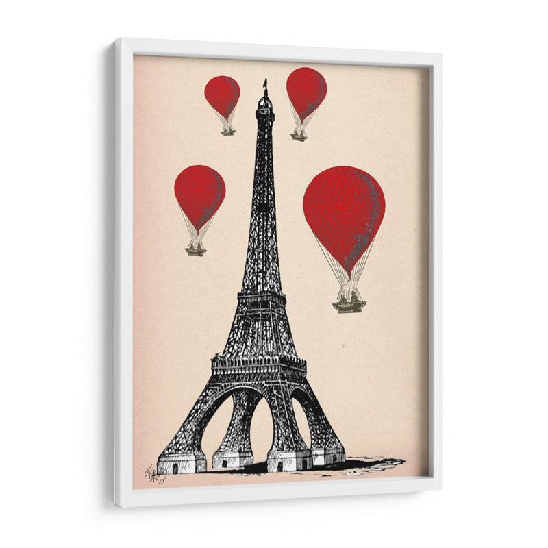 Torre Eiffel Y Globos De Aire Caliente Rojo. - Fab Funky | Cuadro decorativo de Canvas Lab