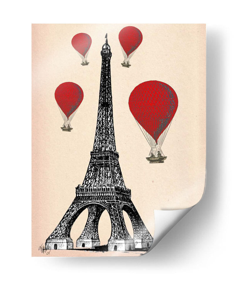 Torre Eiffel Y Globos De Aire Caliente Rojo. - Fab Funky | Cuadro decorativo de Canvas Lab