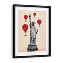 Estatua De La Libertad Y Globos De Aire Caliente Rojo. - Fab Funky | Cuadro decorativo de Canvas Lab