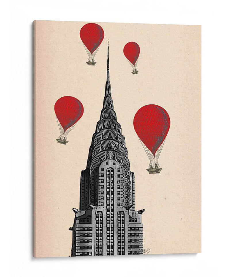 Crysler Building Y Globos De Aire Caliente Rojo - Fab Funky | Cuadro decorativo de Canvas Lab