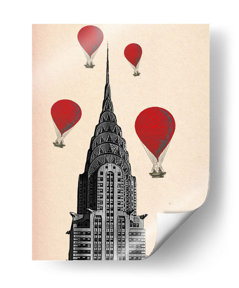 Crysler Building Y Globos De Aire Caliente Rojo - Fab Funky | Cuadro decorativo de Canvas Lab