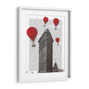 Edificio De Hierro Plano Y Globos De Aire Caliente Rojo. - Fab Funky | Cuadro decorativo de Canvas Lab