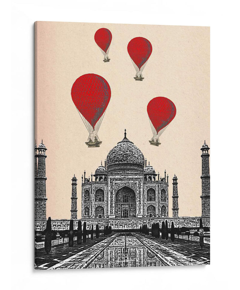 Taj Mahal Y Globos De Aire Caliente Rojo - Fab Funky | Cuadro decorativo de Canvas Lab