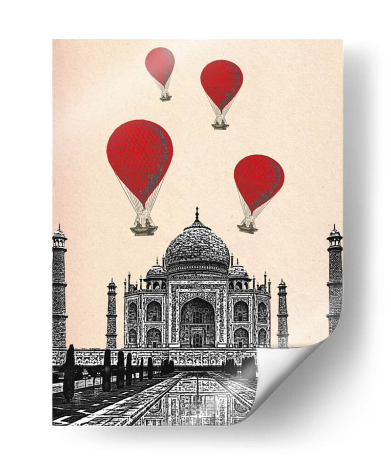 Taj Mahal Y Globos De Aire Caliente Rojo - Fab Funky | Cuadro decorativo de Canvas Lab