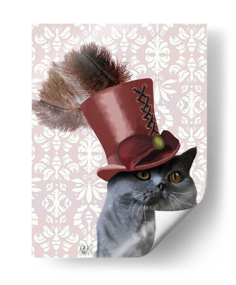 Gato Gris Con Sombrero De Copa Steampunk - Fab Funky | Cuadro decorativo de Canvas Lab