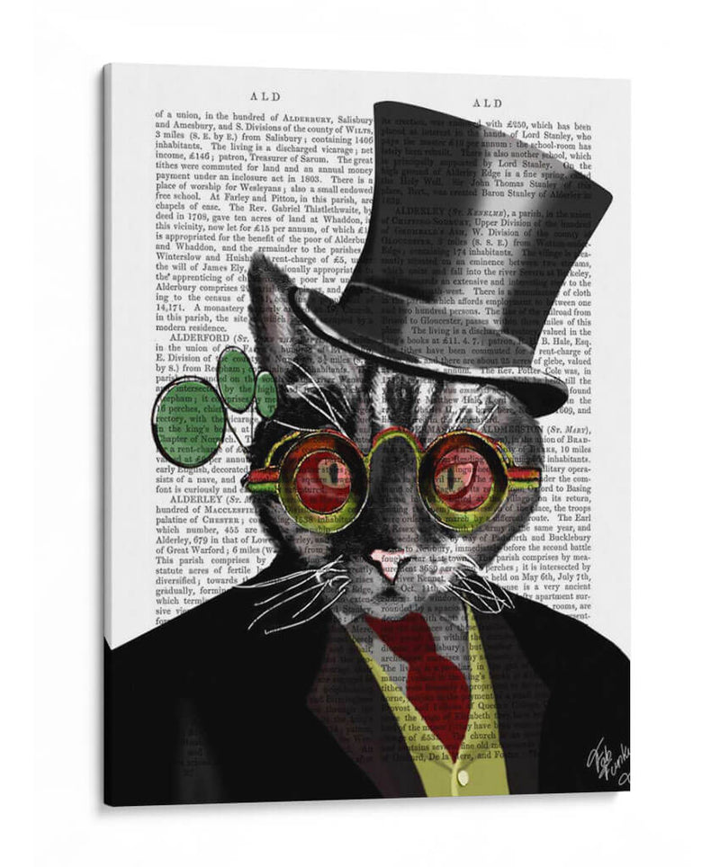 Steampunk Cat - Sombrero De Copa Y Gafas Amarillas Rojas - Fab Funky | Cuadro decorativo de Canvas Lab