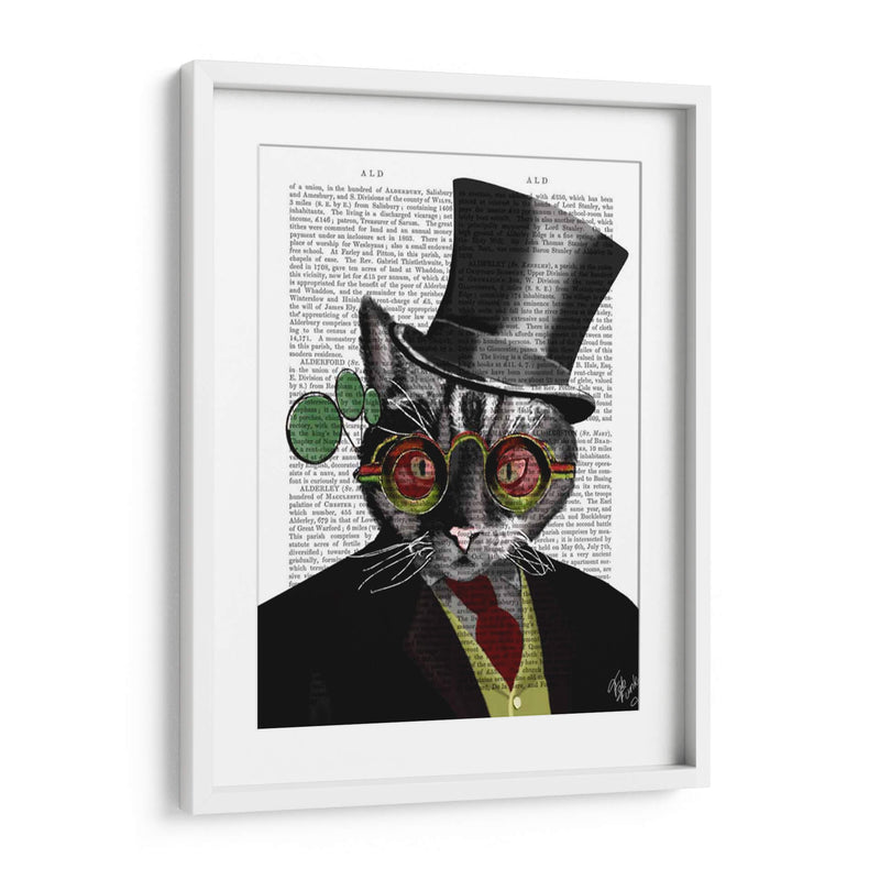 Steampunk Cat - Sombrero De Copa Y Gafas Amarillas Rojas - Fab Funky | Cuadro decorativo de Canvas Lab