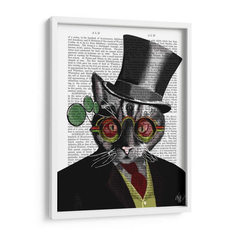 Steampunk Cat - Sombrero De Copa Y Gafas Amarillas Rojas - Fab Funky | Cuadro decorativo de Canvas Lab