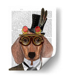 Dachshund Con Sombrero De Copa Y Gafas - Fab Funky | Cuadro decorativo de Canvas Lab