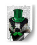 Tejón Con Sombrero De Copa Verde Y Bigote - Fab Funky | Cuadro decorativo de Canvas Lab
