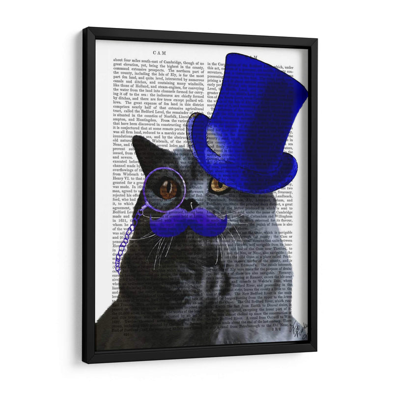 Gato Gris Con Sombrero De Copa Azul Y Bigote Azul. - Fab Funky | Cuadro decorativo de Canvas Lab