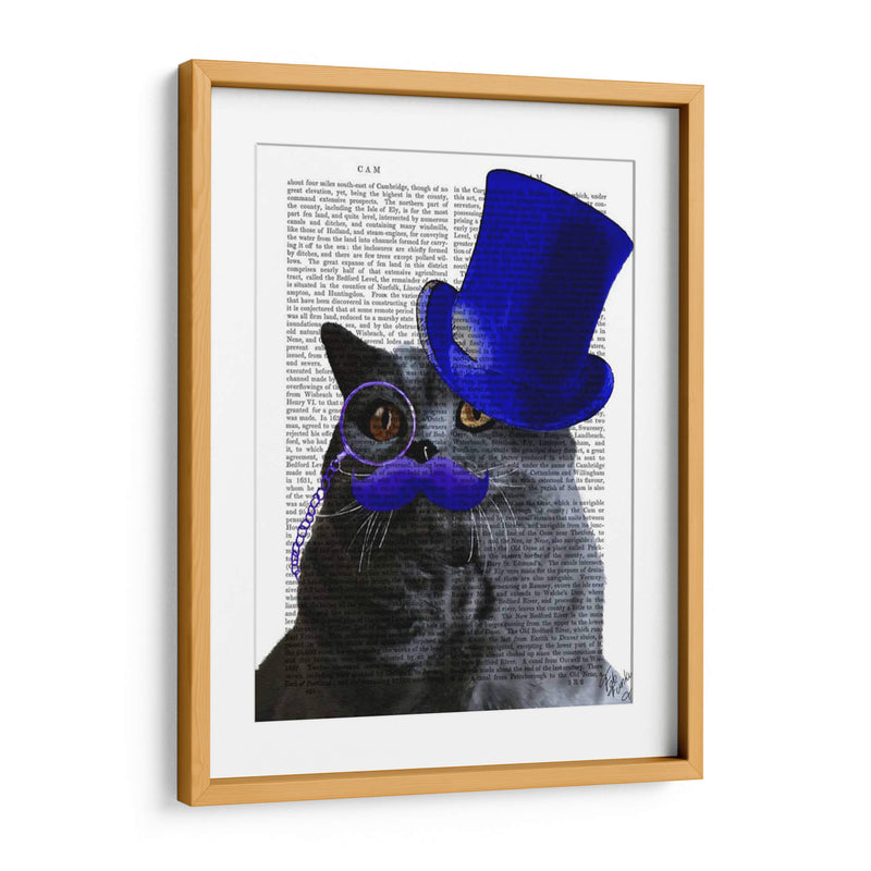 Gato Gris Con Sombrero De Copa Azul Y Bigote Azul. - Fab Funky | Cuadro decorativo de Canvas Lab