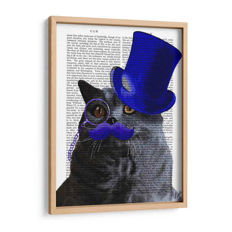 Gato Gris Con Sombrero De Copa Azul Y Bigote Azul. - Fab Funky | Cuadro decorativo de Canvas Lab