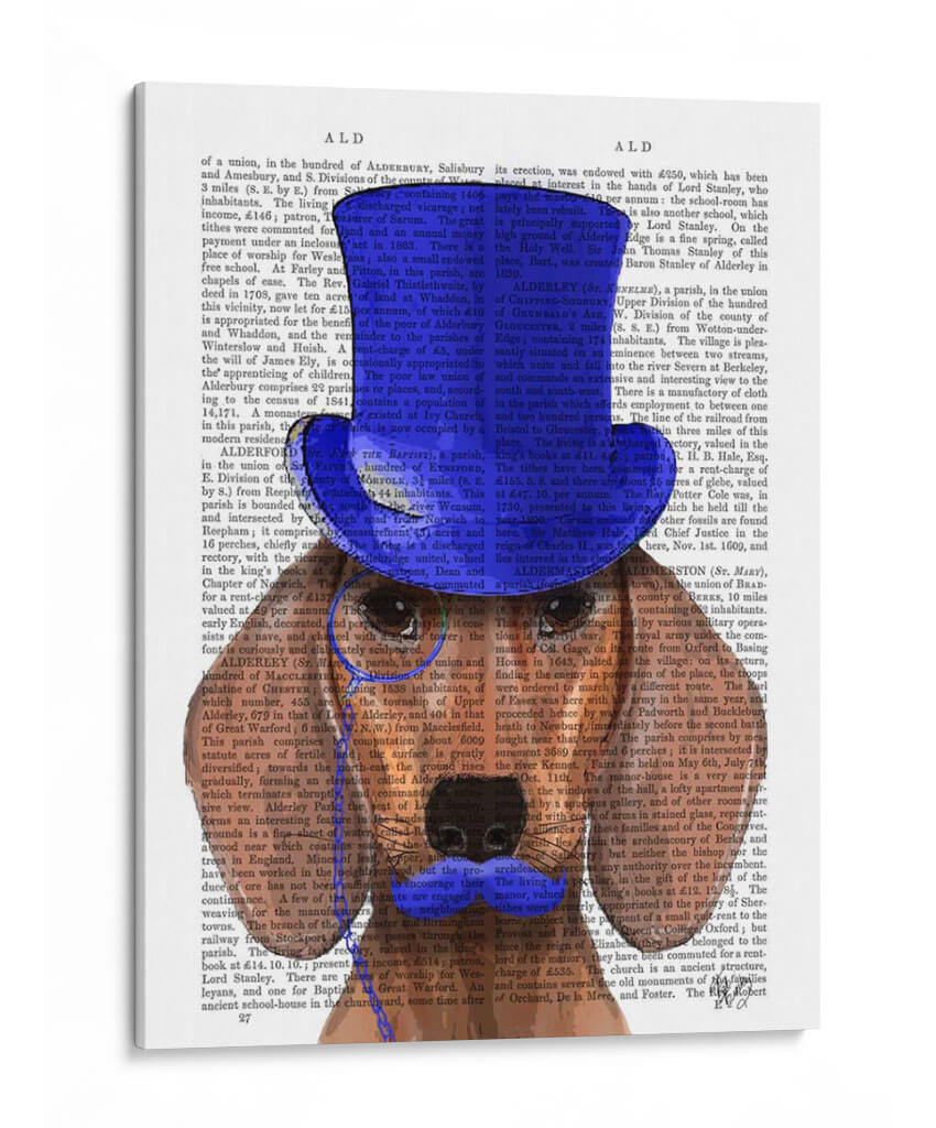 Dachshund Con Sombrero De Copa Azul Y Bigote Azul - Fab Funky | Cuadro decorativo de Canvas Lab