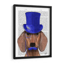 Dachshund Con Sombrero De Copa Azul Y Bigote Azul - Fab Funky | Cuadro decorativo de Canvas Lab