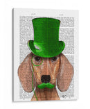 Dachshund Con Sombrero De Copa Verde Y Bigote - Fab Funky | Cuadro decorativo de Canvas Lab
