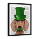 Dachshund Con Sombrero De Copa Verde Y Bigote - Fab Funky | Cuadro decorativo de Canvas Lab