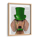 Dachshund Con Sombrero De Copa Verde Y Bigote - Fab Funky | Cuadro decorativo de Canvas Lab