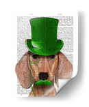 Dachshund Con Sombrero De Copa Verde Y Bigote - Fab Funky | Cuadro decorativo de Canvas Lab