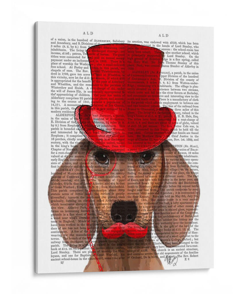 Dachshund Con Sombrero De Copa Rojo Y Bigote - Fab Funky | Cuadro decorativo de Canvas Lab