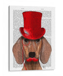 Dachshund Con Sombrero De Copa Rojo Y Bigote - Fab Funky | Cuadro decorativo de Canvas Lab