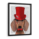 Dachshund Con Sombrero De Copa Rojo Y Bigote - Fab Funky | Cuadro decorativo de Canvas Lab