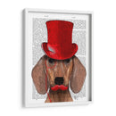 Dachshund Con Sombrero De Copa Rojo Y Bigote - Fab Funky | Cuadro decorativo de Canvas Lab