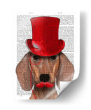 Dachshund Con Sombrero De Copa Rojo Y Bigote - Fab Funky | Cuadro decorativo de Canvas Lab