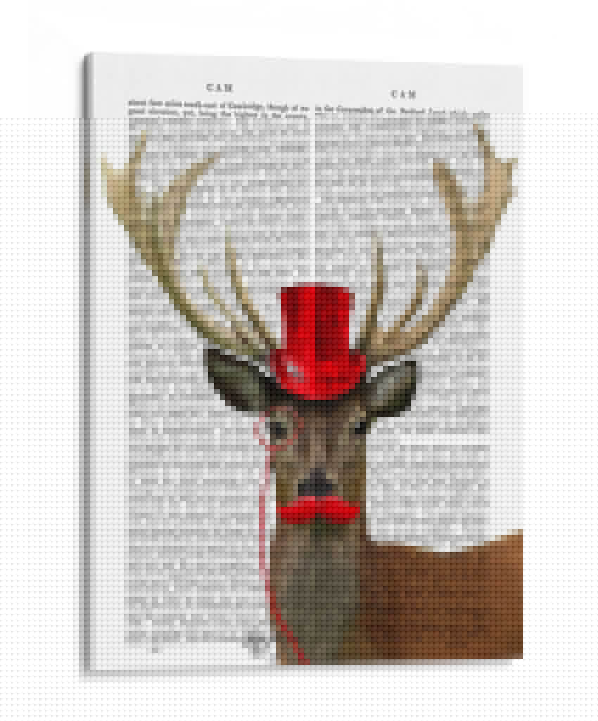 Ciervos Con Sombrero De Copa Rojo Y Bigote - Fab Funky | Cuadro decorativo de Canvas Lab