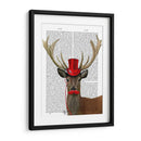 Ciervos Con Sombrero De Copa Rojo Y Bigote - Fab Funky | Cuadro decorativo de Canvas Lab