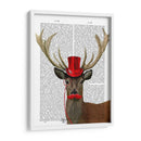 Ciervos Con Sombrero De Copa Rojo Y Bigote - Fab Funky | Cuadro decorativo de Canvas Lab