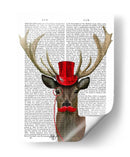 Ciervos Con Sombrero De Copa Rojo Y Bigote - Fab Funky | Cuadro decorativo de Canvas Lab