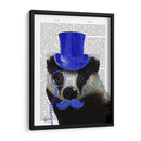 Tejón Con Sombrero De Copa Azul Y Bigote - Fab Funky | Cuadro decorativo de Canvas Lab