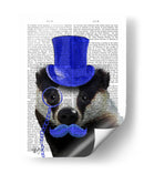 Tejón Con Sombrero De Copa Azul Y Bigote - Fab Funky | Cuadro decorativo de Canvas Lab