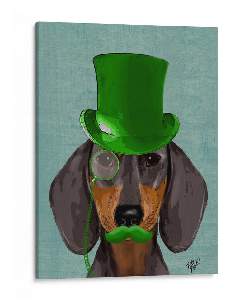 Dachshund Con Sombrero Verde Sombrero Negro Bronceado - Fab Funky | Cuadro decorativo de Canvas Lab