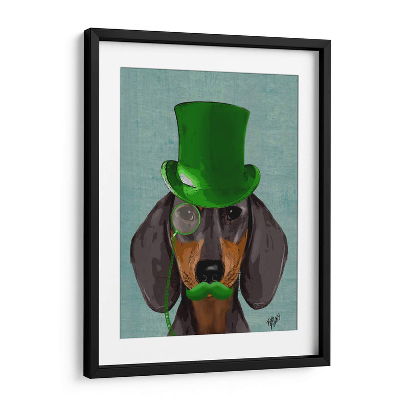 Dachshund Con Sombrero Verde Sombrero Negro Bronceado - Fab Funky | Cuadro decorativo de Canvas Lab