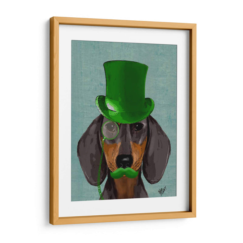 Dachshund Con Sombrero Verde Sombrero Negro Bronceado - Fab Funky | Cuadro decorativo de Canvas Lab