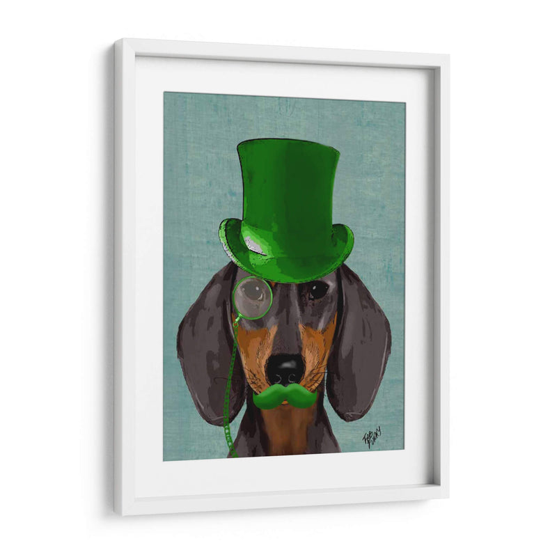 Dachshund Con Sombrero Verde Sombrero Negro Bronceado - Fab Funky | Cuadro decorativo de Canvas Lab